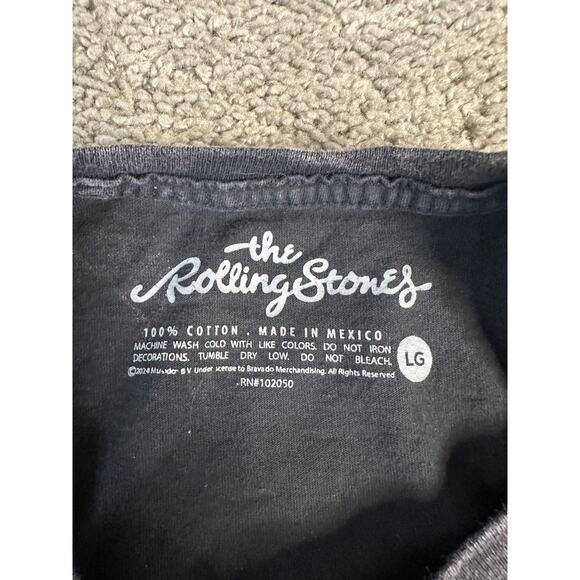 Rolling Stones Shirt Womens Large Black Acid Wash Hot Lips Short Sleeve Rock - Picture 4 of 8